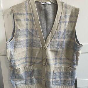 Sioni Women's Cardigan Sweater - Blue and Cream Plaid